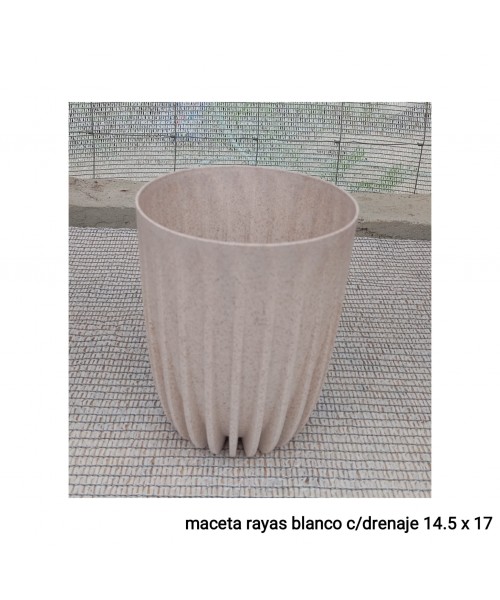 MACETERO RAYAS BLANCO CON DRENAJE 14.5 X 17