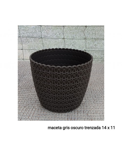 MACETA GRIS OSCURO TRENZADA (14 X 11CM)