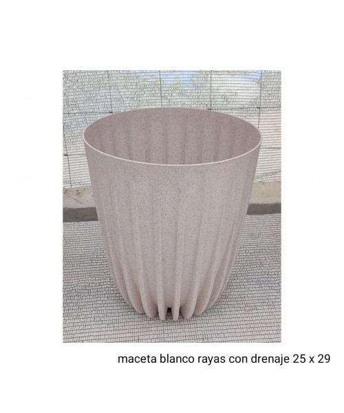 MACETA BLANCO RAYAS CON DRENAJE (25 X 29 CM)