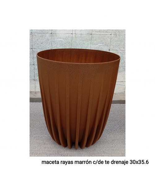 MACETA RAYAS MARRON CON RENAJE  (30 X 35.6)