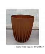 MACETA MARRON RAYAS CON DRENAJE ( 25 X 29 CM)